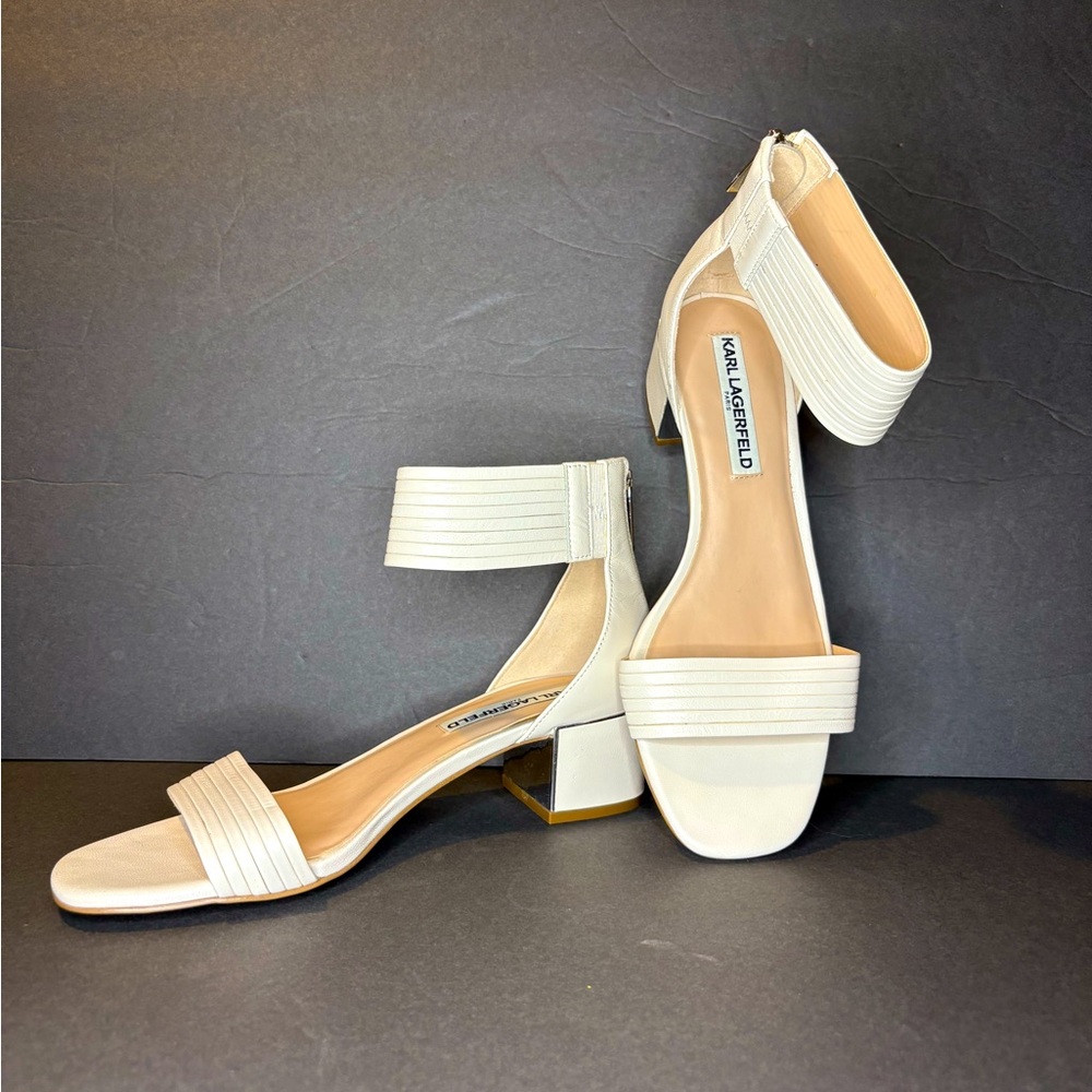 Karl Lagerfeld White Block Heels with Ankle Strap Size 7M